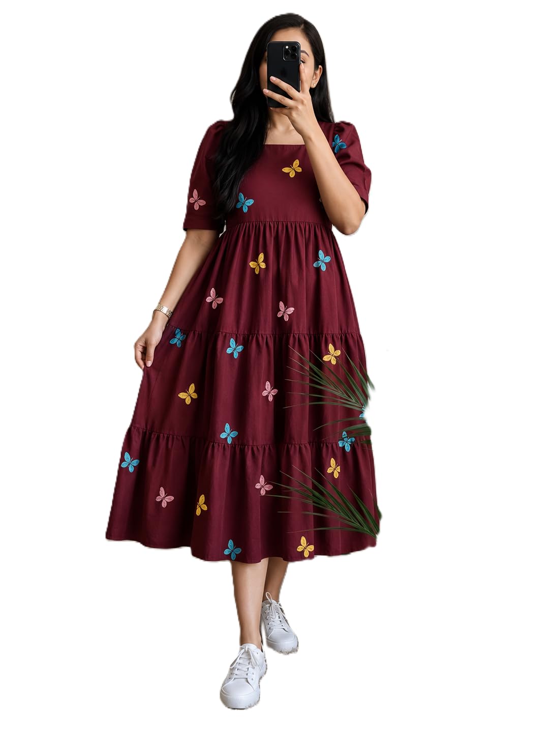 Women's Rayon Floral Print A-Line Midi Dress