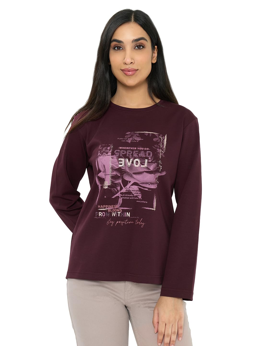 Womens Regular Fit Full Sleeve Printed Round Neck Winter Top (Pack of 1)