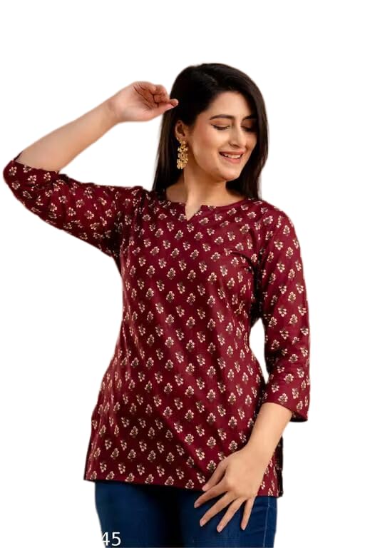 Women Kurta Floral Print 3/4 Sleeve Short Top