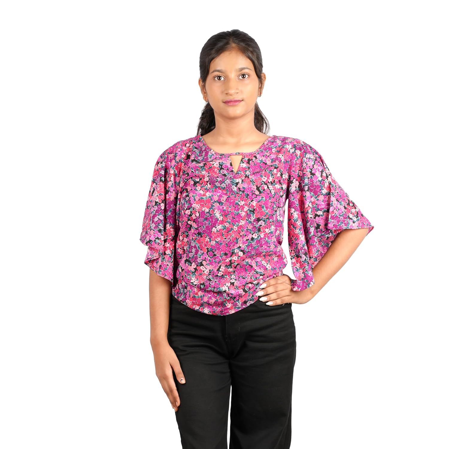 Women's Floral Print Top with Bell Sleeves,