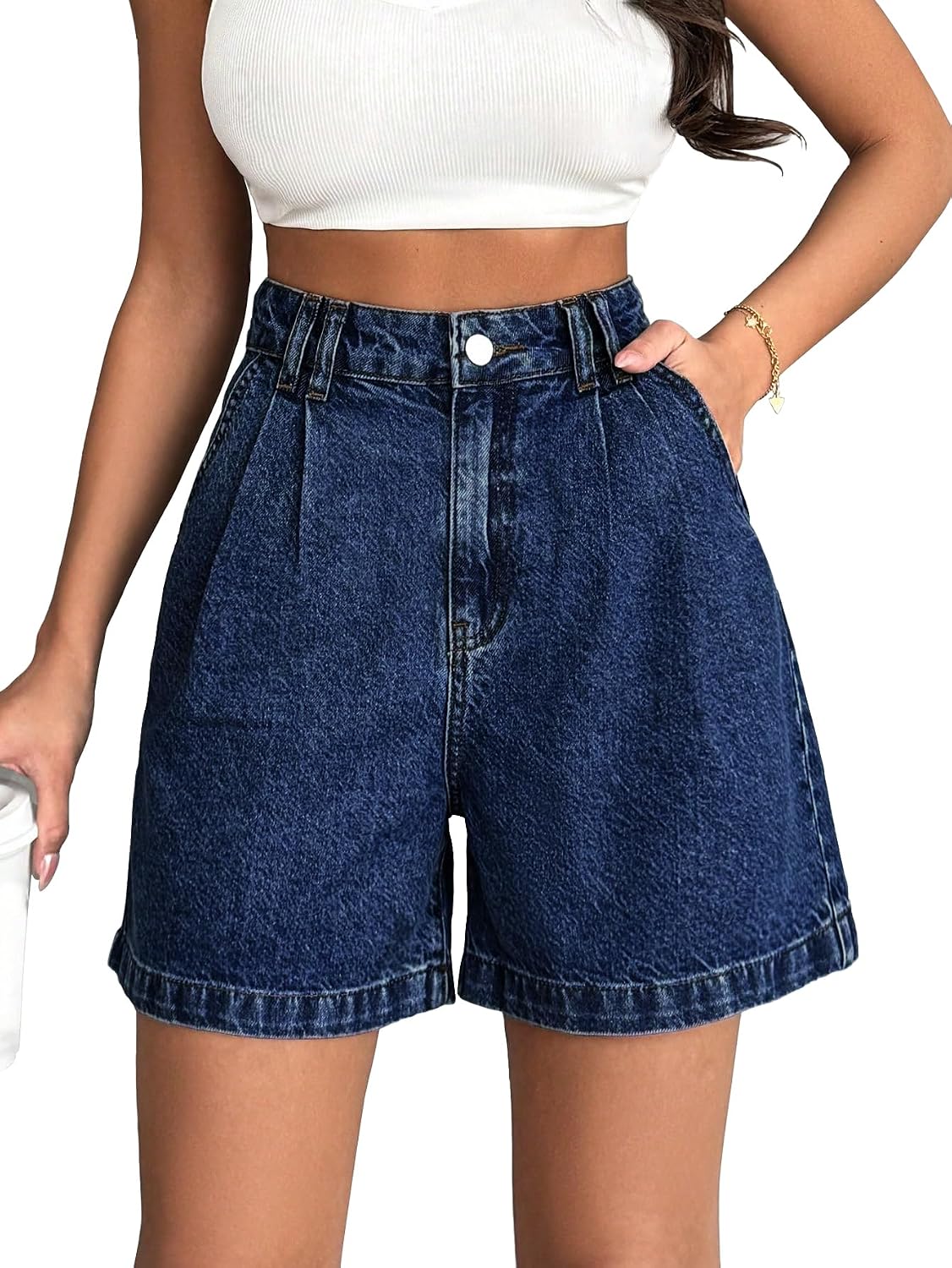 Girl's & Women's High Waisted Denim Shorts, 2025 Fashion Vintage Wash, Straight Cut (Short 234)