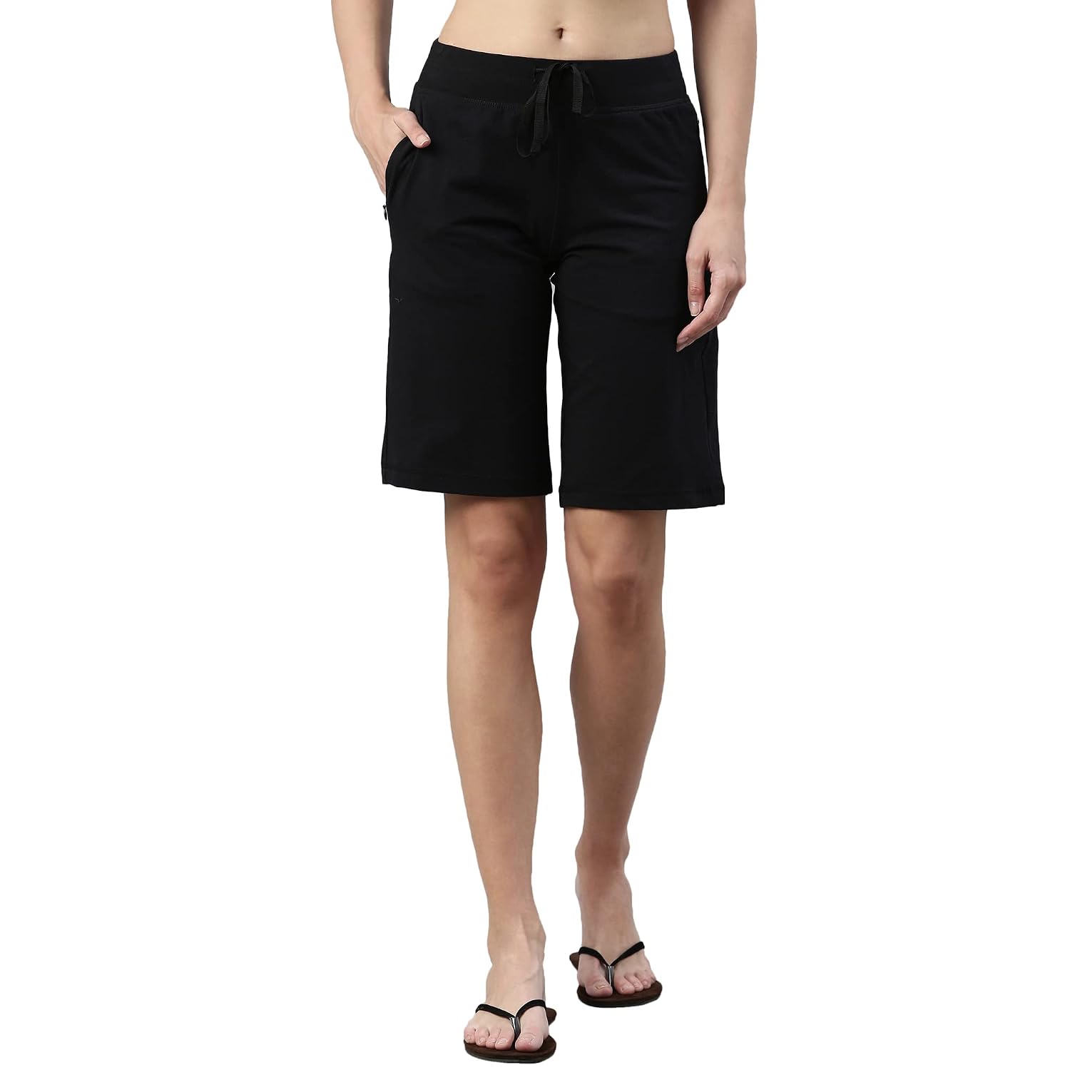 Mid Rise Knee Length Drawstring Closure City Shorts for Women - Slim Fit, Soft and Breathable Cotton - E044