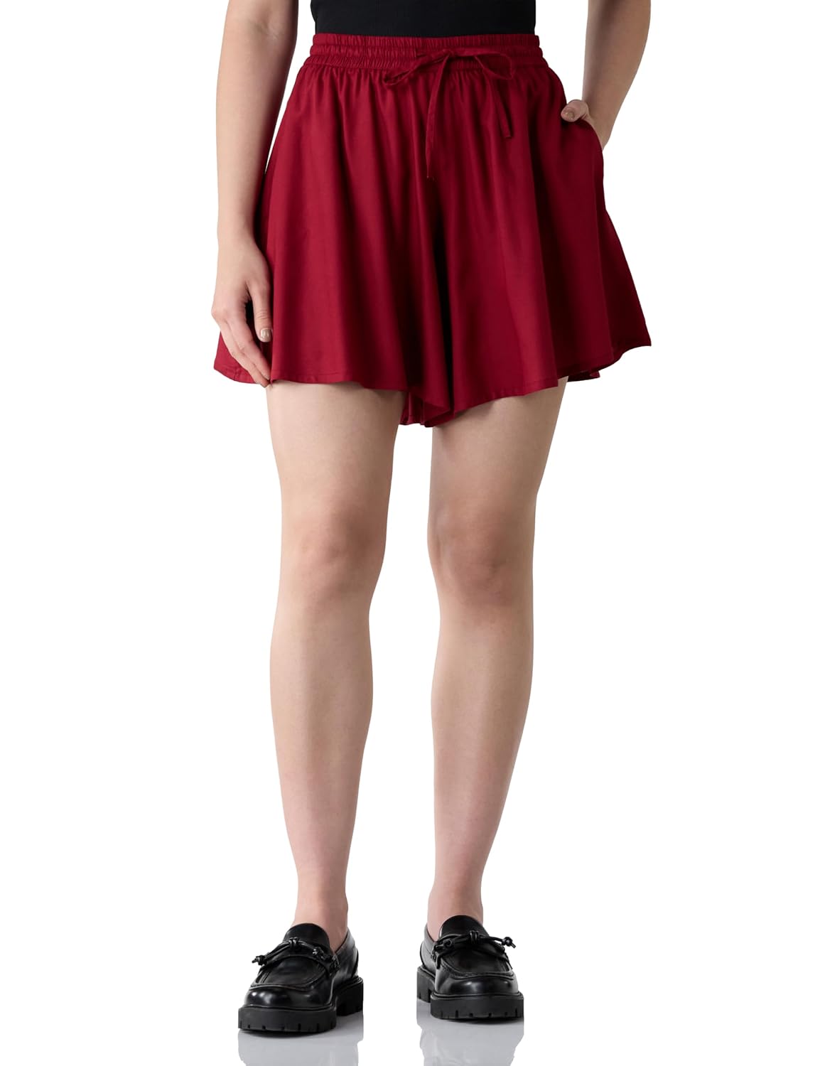 Women Rayon Flared Shorts (with Self Fabric Belt) (Available in Plus Sizes)
