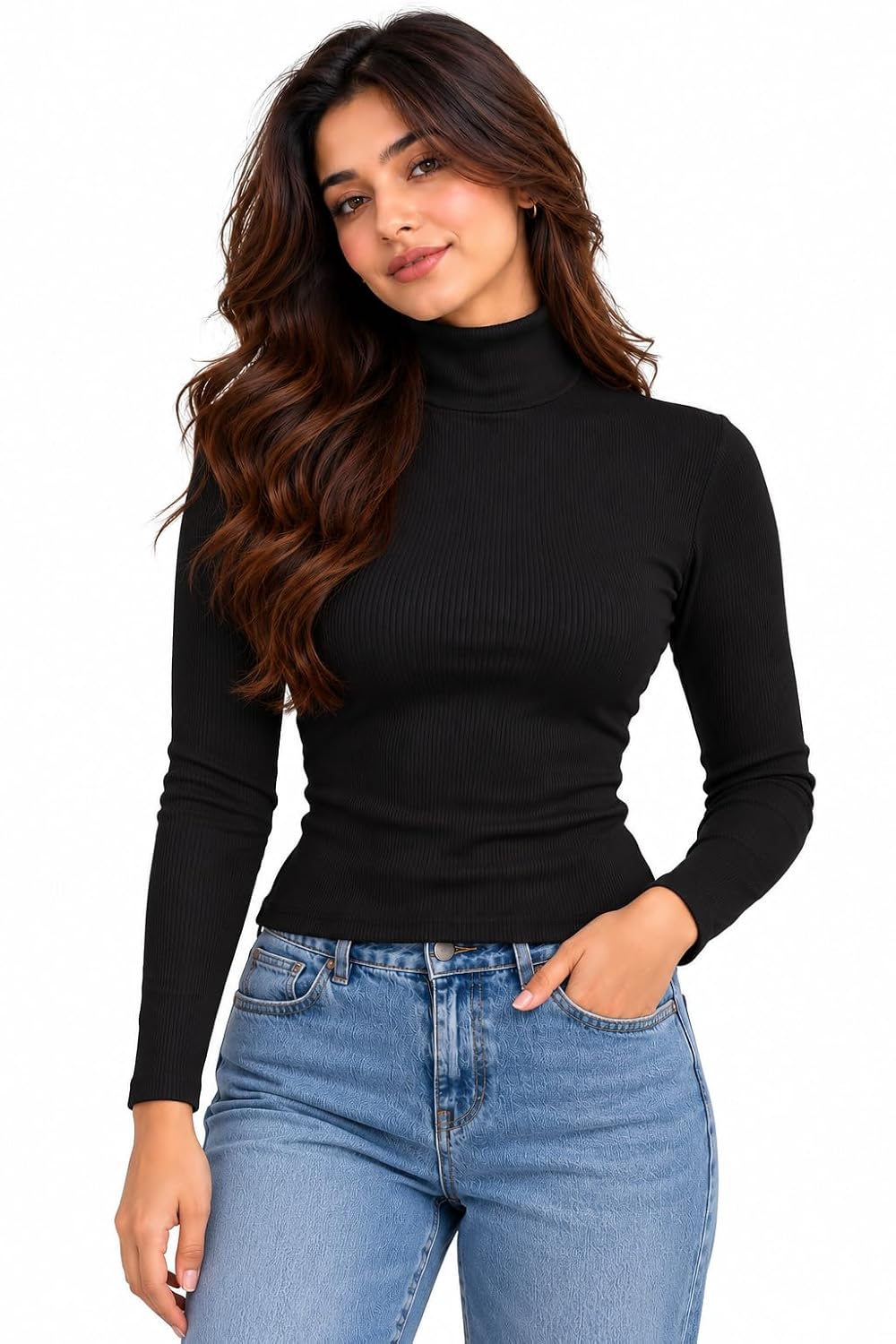 Women's Ribbed Turtleneck Long Sleeve Top,
