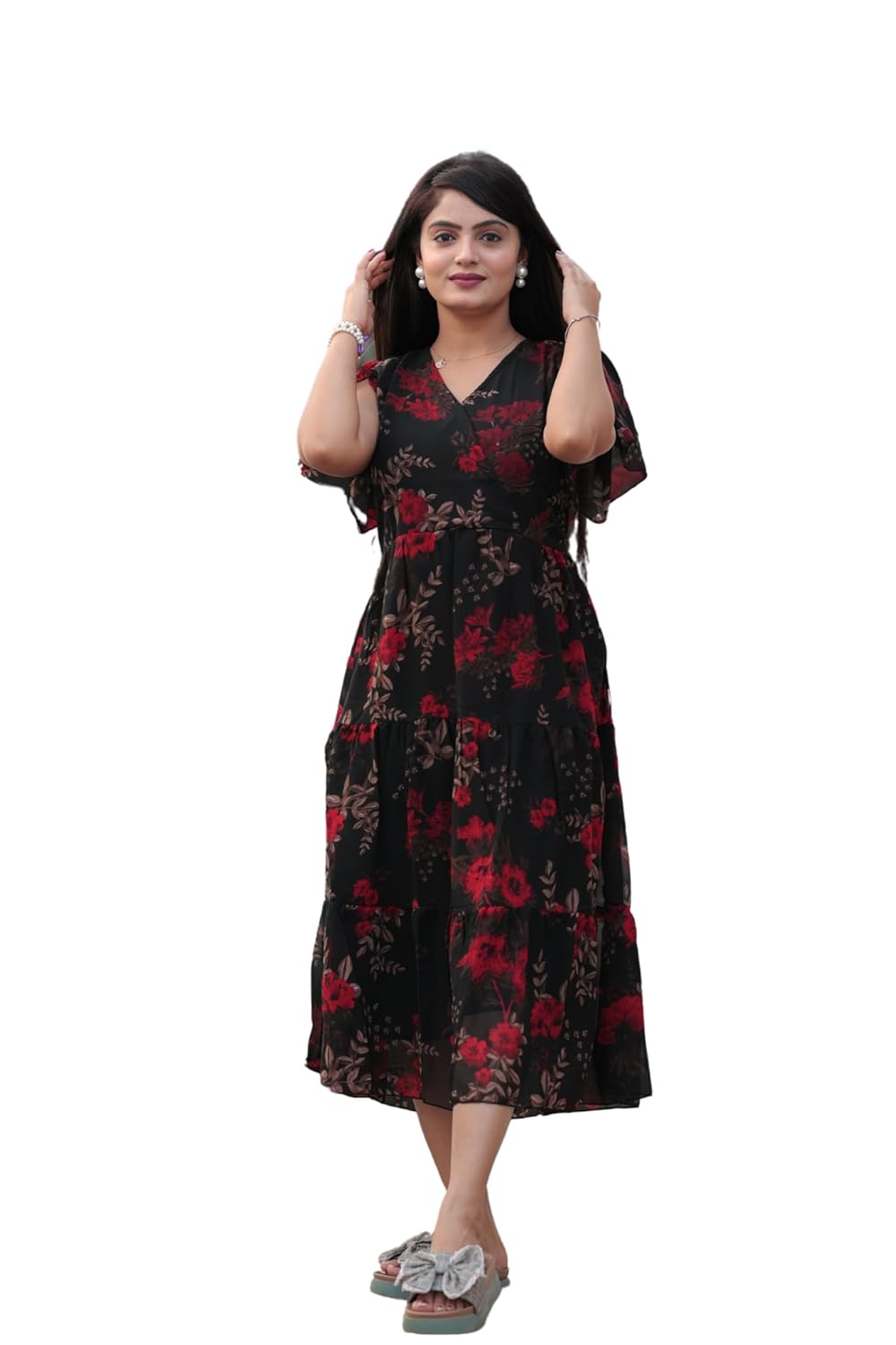Women's Georgette Printed Dress | Women Midi Dress | One Piece Dress for Women | Dress for Women