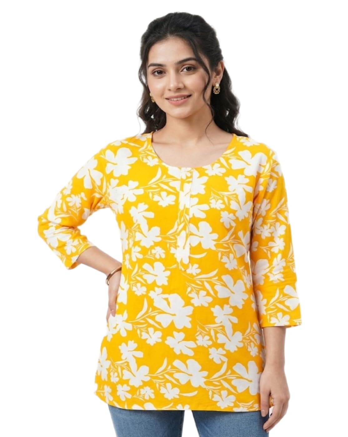 Sunshine Printed Short Kurti | Festive Top for Women ( May Vary According to Stock)