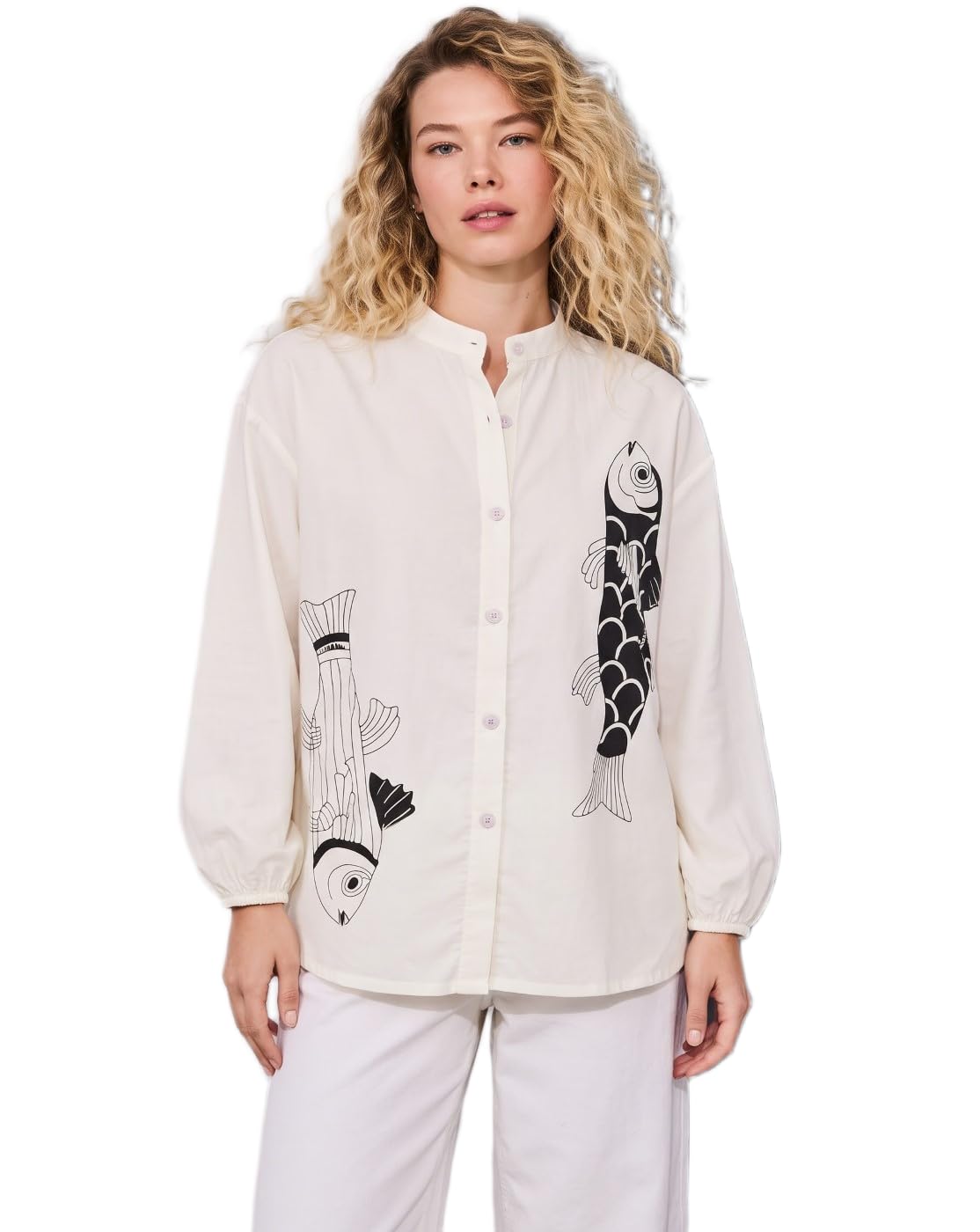 Women’s Fish Print Shirt | Rayon Button-Down Casual Top for Summer ( May Vary According to Stock)