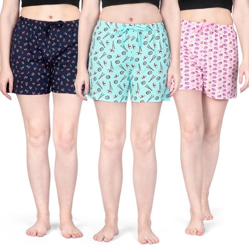 Women's Regular Printed Cotton Shorts (Set of 3)