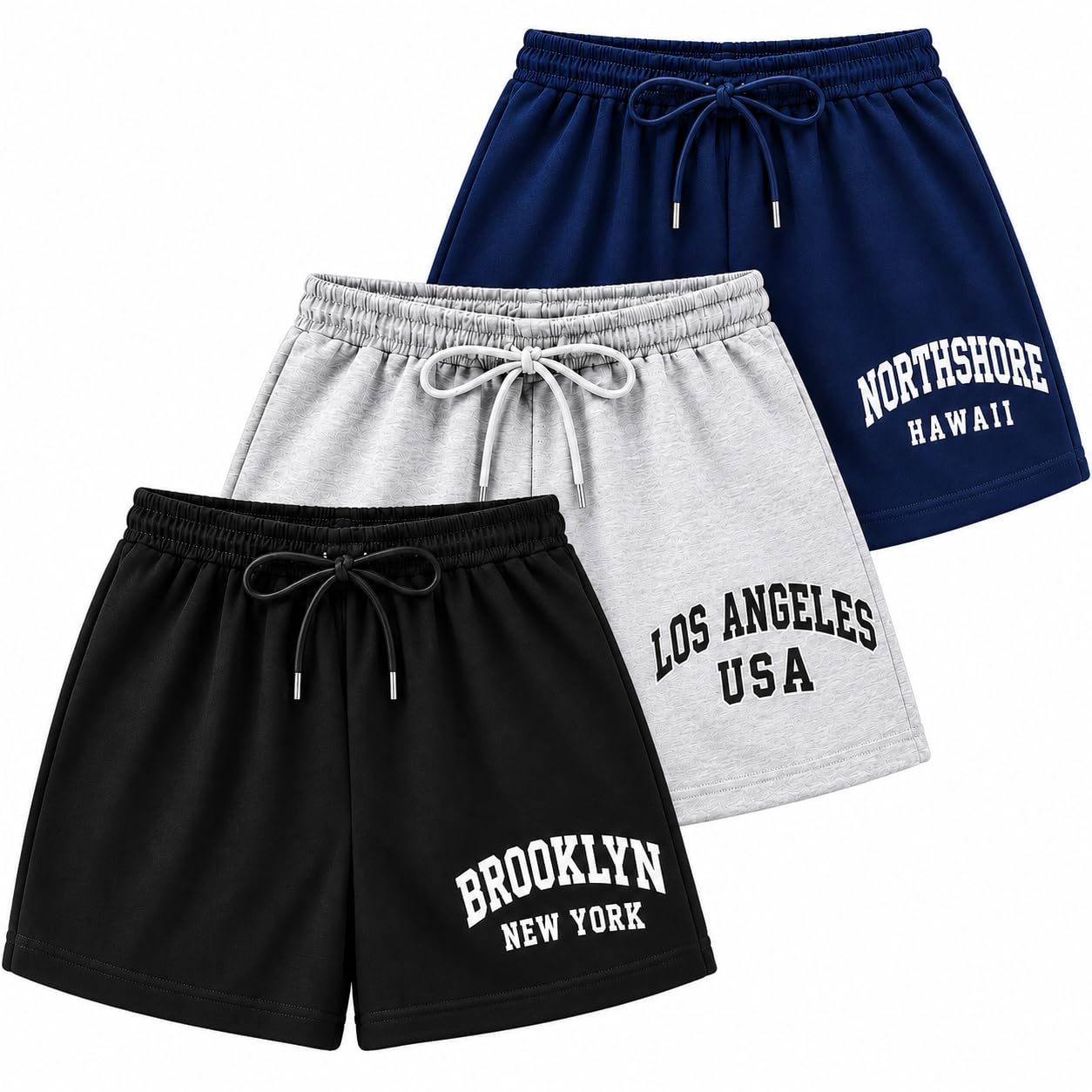 Womens Graphic Print Drawstring Shorts, Pack of 3