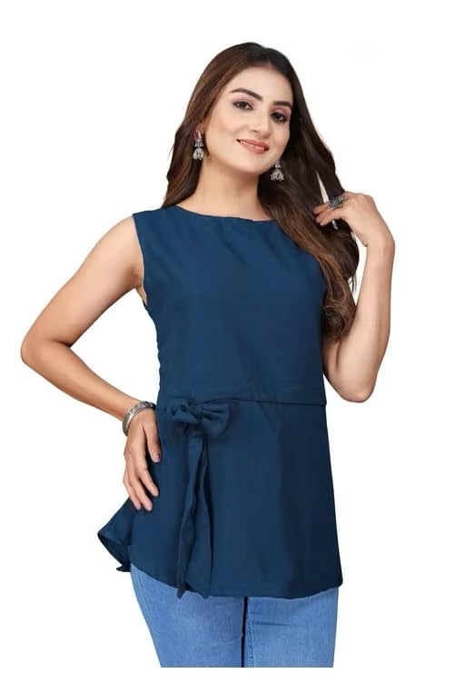Women's Sleeveless Peplum Top with Waist Tie