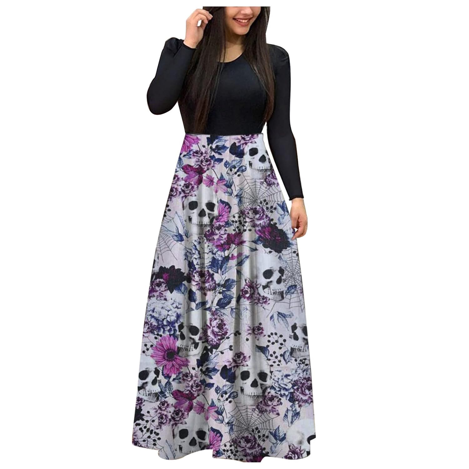 Fashion Casual Elegant Cocktail Party Long Dress Skeleton Print Sexy Long Sleeve Evening Dress for Women Cheap Wedding Dresses