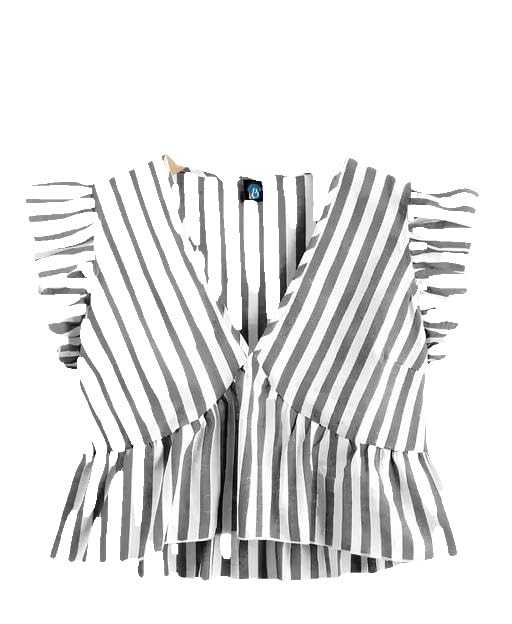 Women's Striped V-Neck Ruffle Sleeveless Peplum Top, and , Lightweight, Flared Hem for Casual Wear